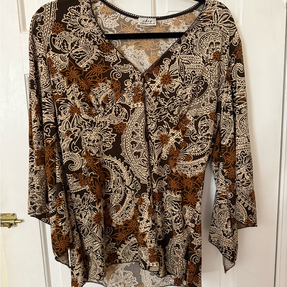 Vintage Paisley Blouse in Brown and Cream